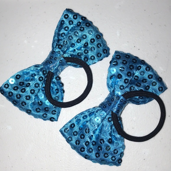 NWOT Set of Turquoise Sequined Bow Hair Ties - Picture 2 of 3